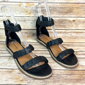 Lucky Brand Black Braided Strap Ankle-Strap Flat Sandals